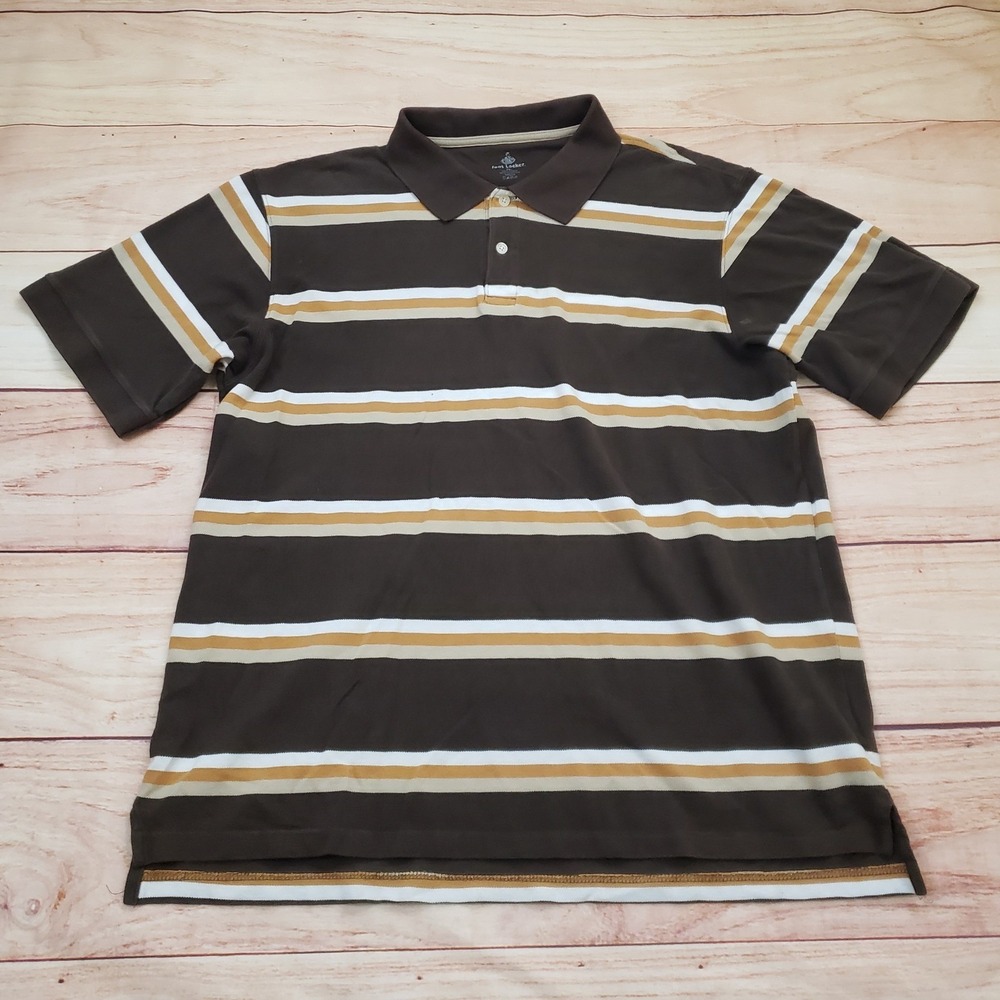 Foot Locker Polo Shirt Mens XXL Brown Striped Short Sleeve Cotton Pique Y2K‎ VTG